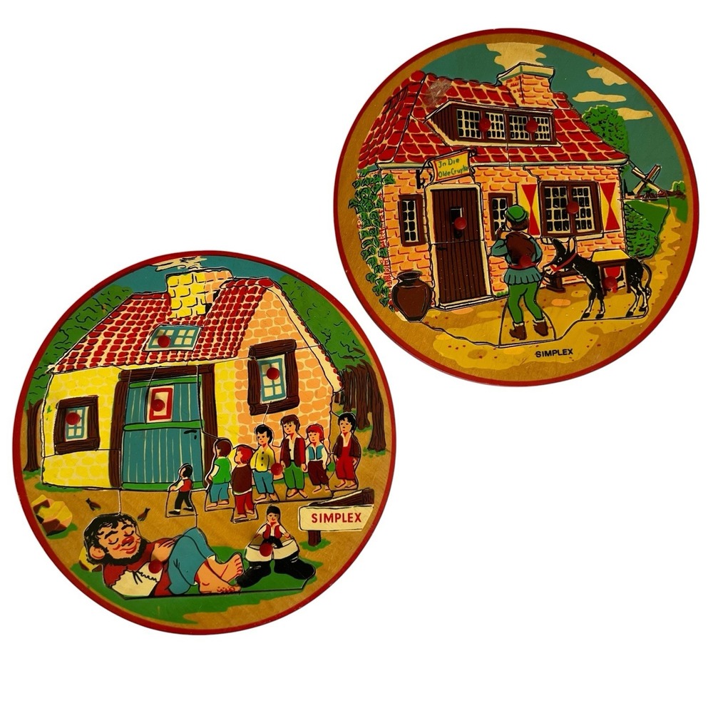 2 Simplex Wooden Peg Puzzles Olde Cruyke Tom Thumb Holland Vintage
